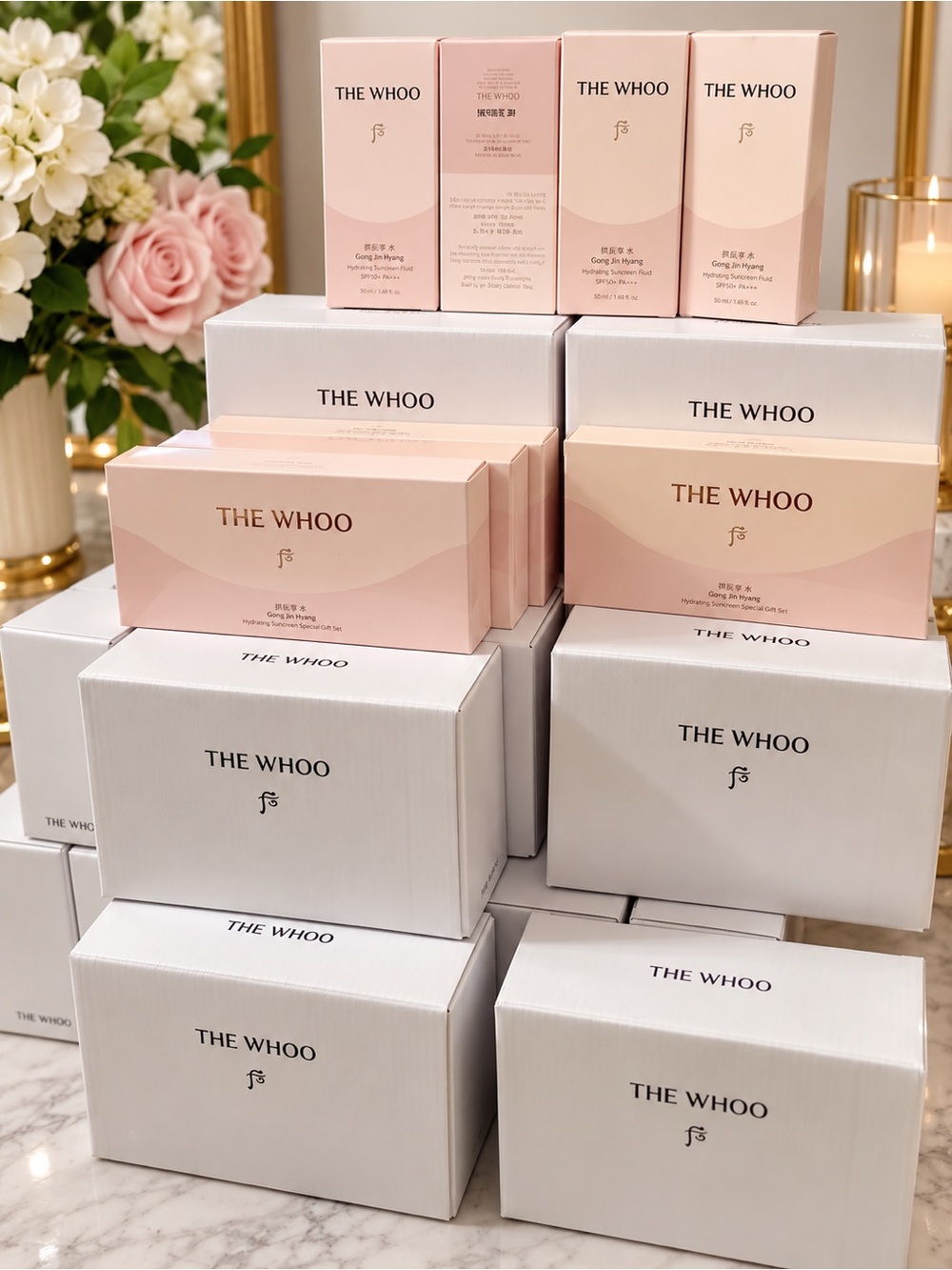 THE WHOO Pink & White Skincare/Sunblock Set